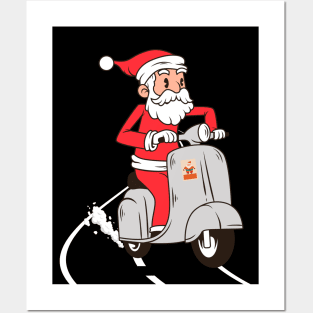 Santa Riding Scooter Posters and Art